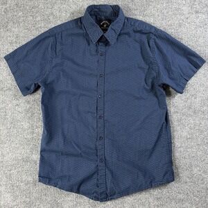 Beverly Hills Polo Club Shirt Mens Medium Button-Up Short Sleeve Polka Dot Blue